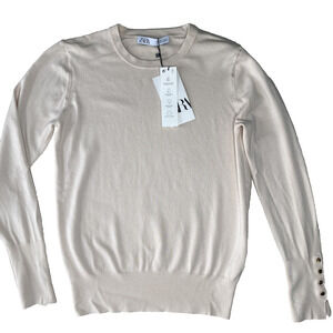 Zara Shirt Womens Size Large NEW Ivory Knit Long Sleeve Casual Cozy Chic Office
